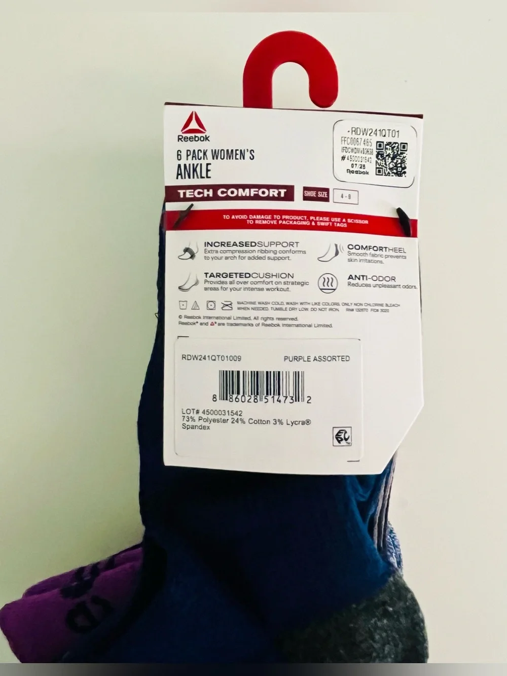 Reebok Women's Purple Ankle Socks - 6 Pack